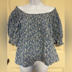 Women’s Denim shirt babydoll style off shoulder. Medium